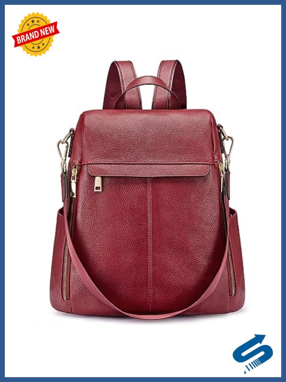 Top Grain Pebbled Cowhide Leather Anti-Theft Backpack Purse Shoulder Bag